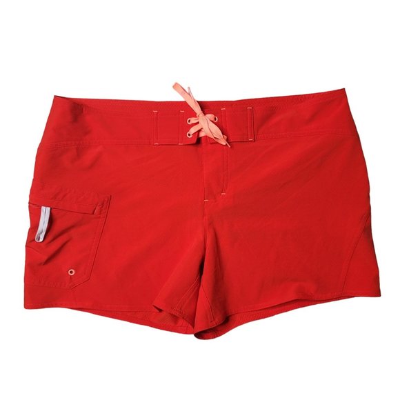 Athleta Swim Shorts Woman’s size 14 Drawstring With Zip Side Pocket Unlined red - Picture 1 of 3